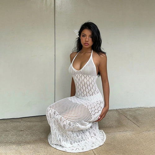 Solid Color Sexy Knitted Hollow Out Cutout Beach Cover up Bikini