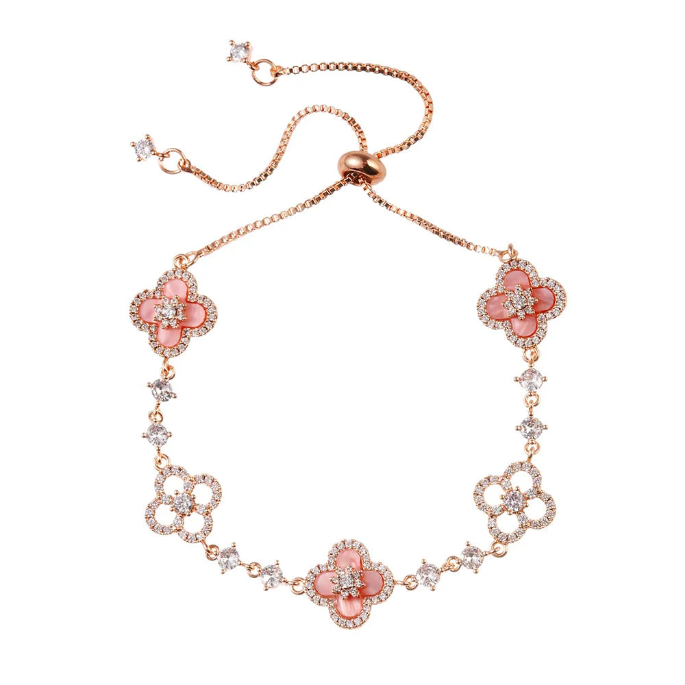 Cherry Blossom Pink Clover Bracelet Elegant Lucky Four-Leaf Flower Jewelry for Women