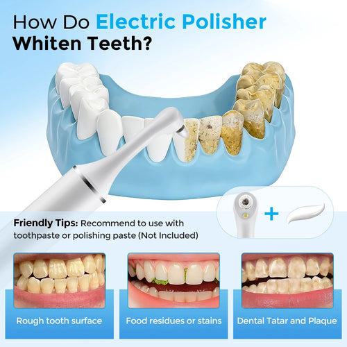1200RPM Electric Tooth Polisher Teeth Whitening Cleaner 5 Modes with 5 or 6 Brush Heads LED Light Plaque Dental Tartar Remover