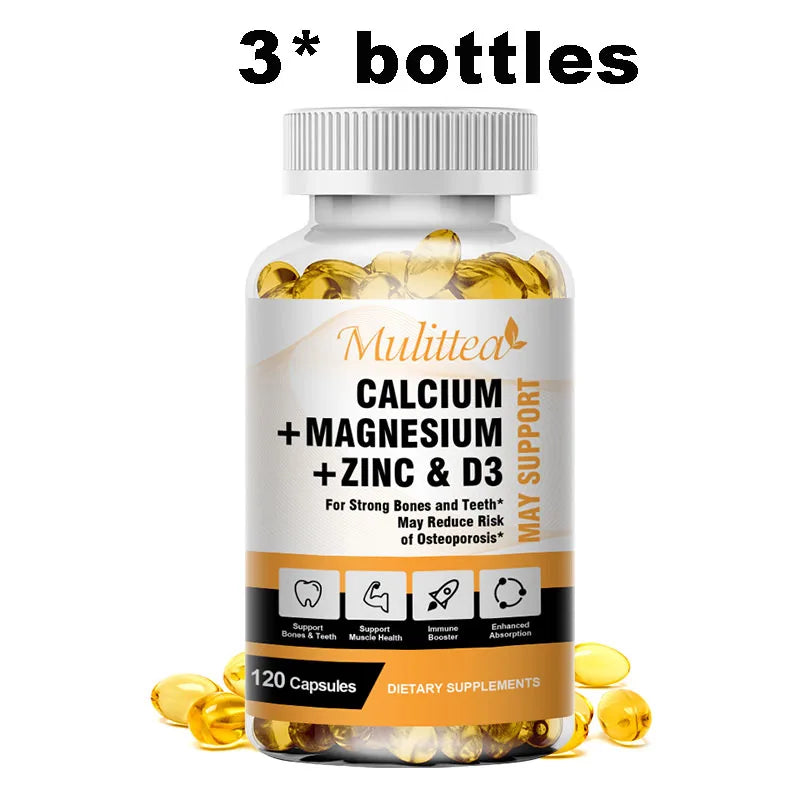 Mulittea Calcium Magnesium Zinc Capsules with Vitamin D3 for Strong Bones & Nervous System Health & Promotes Cell Growth