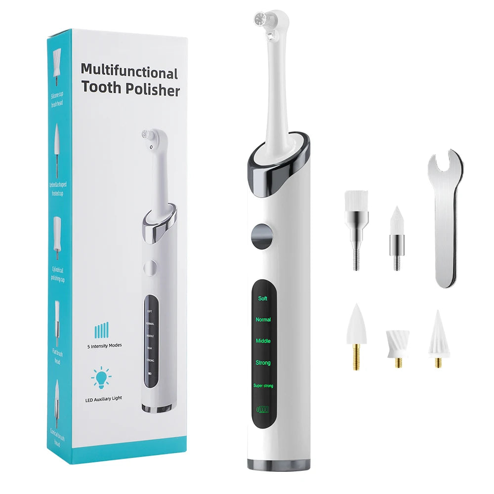 1200RPM Electric Tooth Polisher Teeth Whitening Cleaner 5 Modes with 5 or 6 Brush Heads LED Light Plaque Dental Tartar Remover