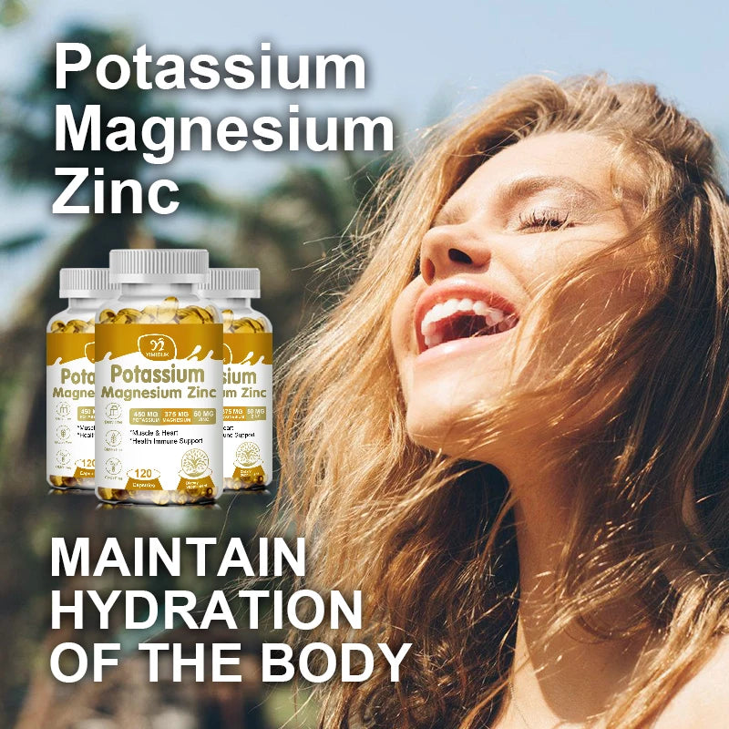 Buy 2 Get 2 Free! Potassium Magnesium Zinc Complex Capsules, Support Potassium Heart Health, Sleep Aid, Immune Booster, Non-Gmo