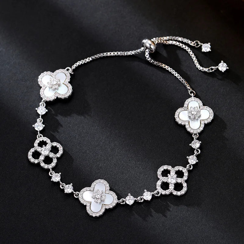 Cherry Blossom Pink Clover Bracelet Elegant Lucky Four-Leaf Flower Jewelry for Women