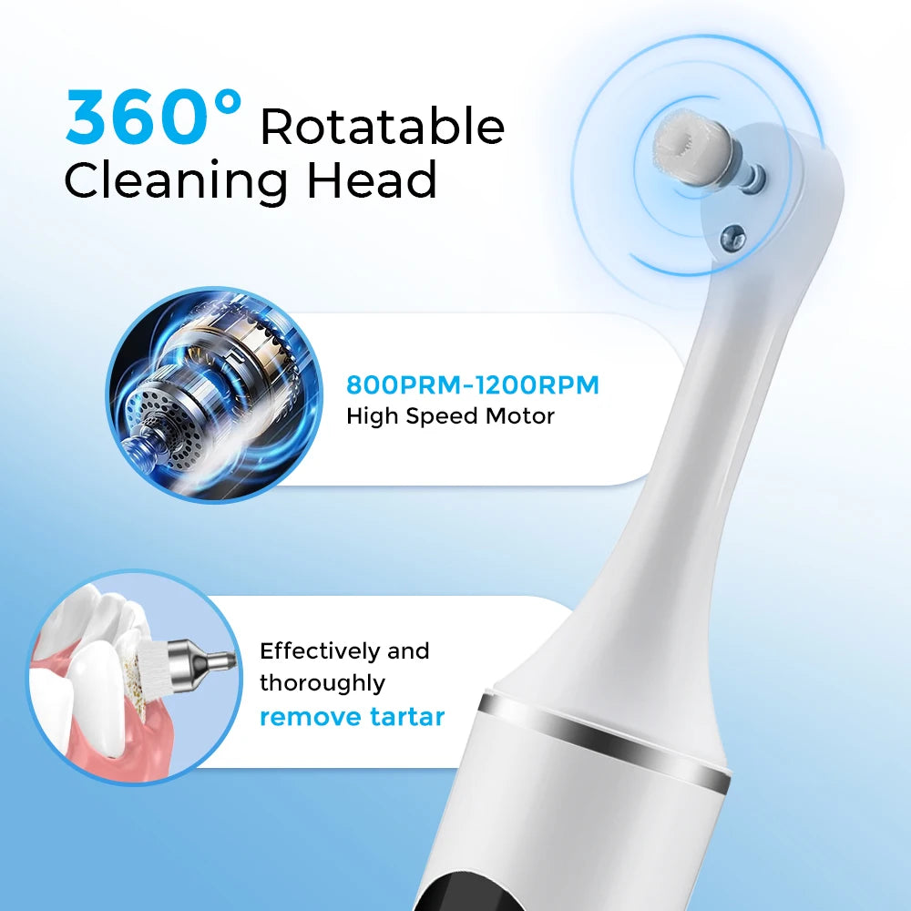 1200RPM Electric Tooth Polisher Teeth Whitening Cleaner 5 Modes with 5 or 6 Brush Heads LED Light Plaque Dental Tartar Remover