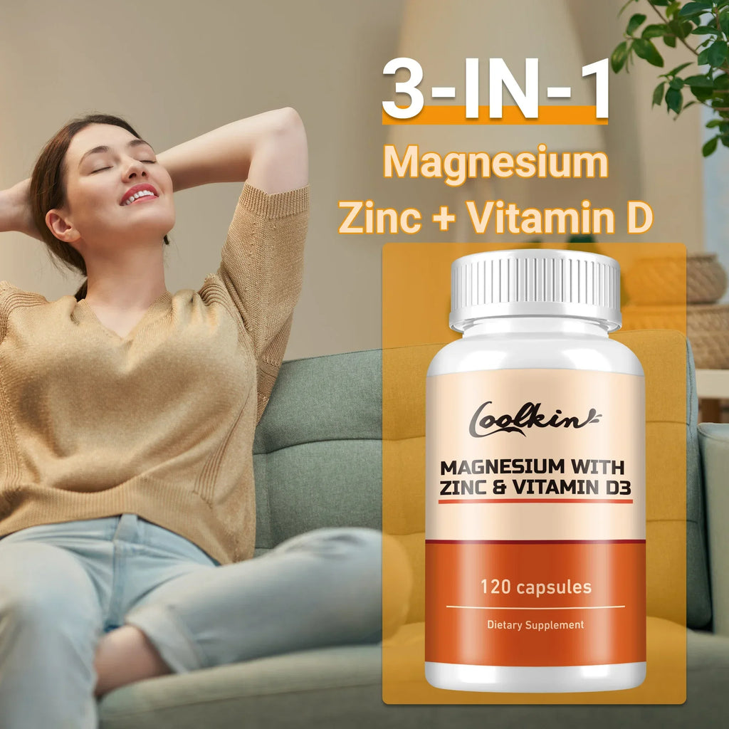 Magnesium with Zinc & Vitamin D3 - Aids Sleep, Bone, Heart & Immune Support, Improves Bone and Muscle Strength - 120 Capsules