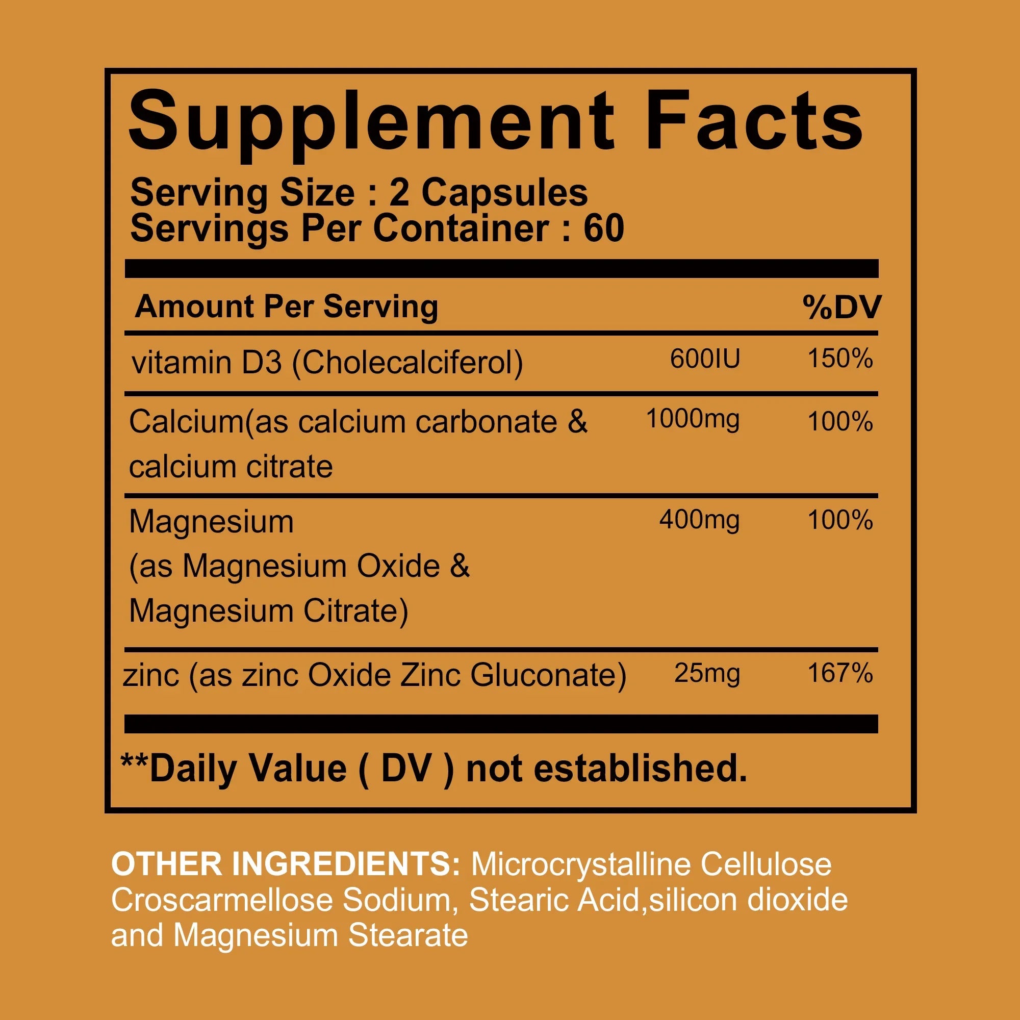 Calcium + Magnesium + Zinc & Vitamin D3 - SupportsMuscle, Bone, Nerve Health and Promotes Calcium Absorption - 120 Capsules