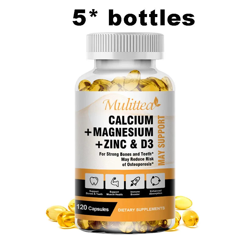 Mulittea Calcium Magnesium Zinc Capsules with Vitamin D3 for Strong Bones & Nervous System Health & Promotes Cell Growth