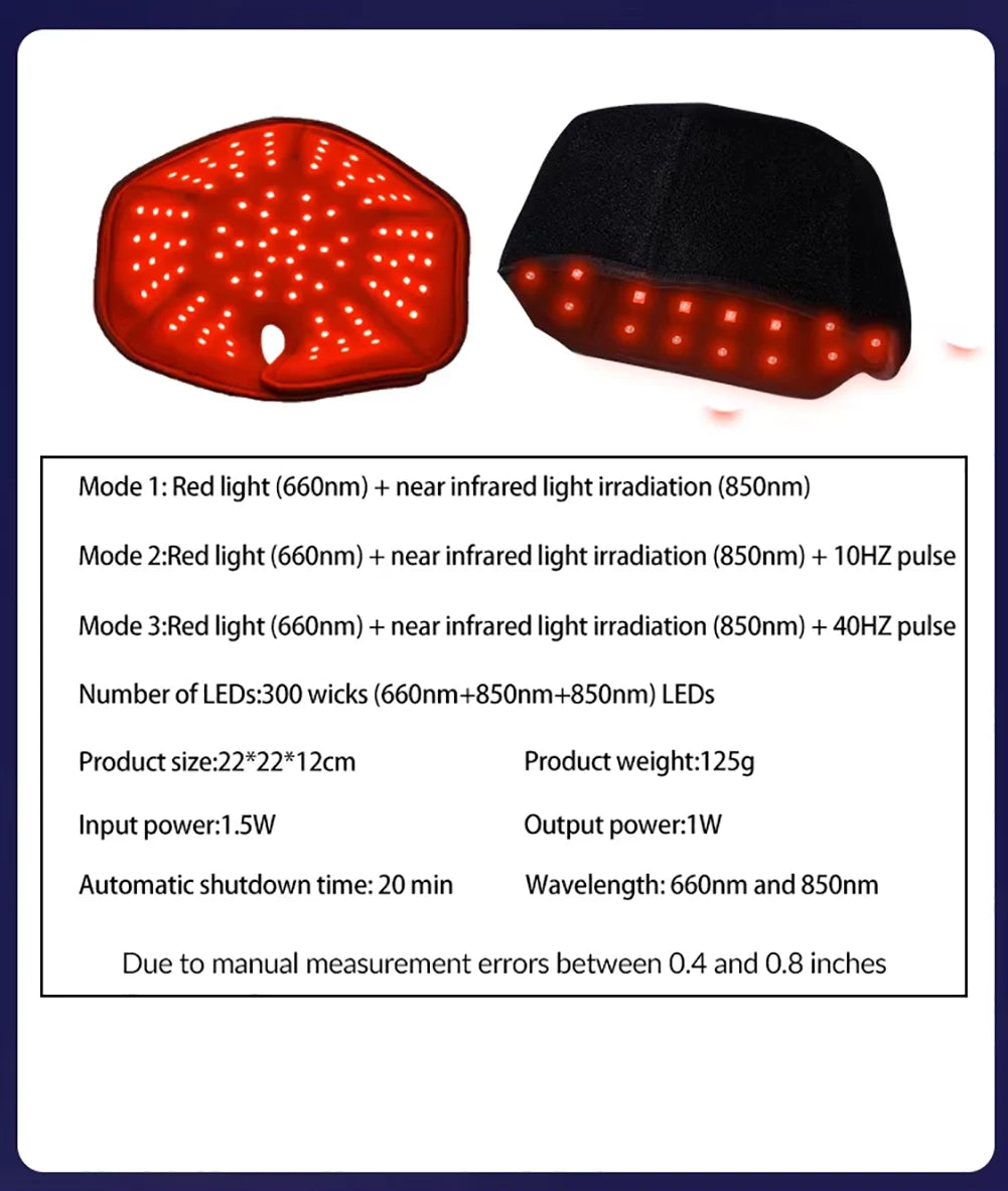 300Pcs Beams hair growth cap 650nm 850nm Red light Near Infrared Therapy Hat Anti Hair Loss Relax scalp Massager Rechargeable