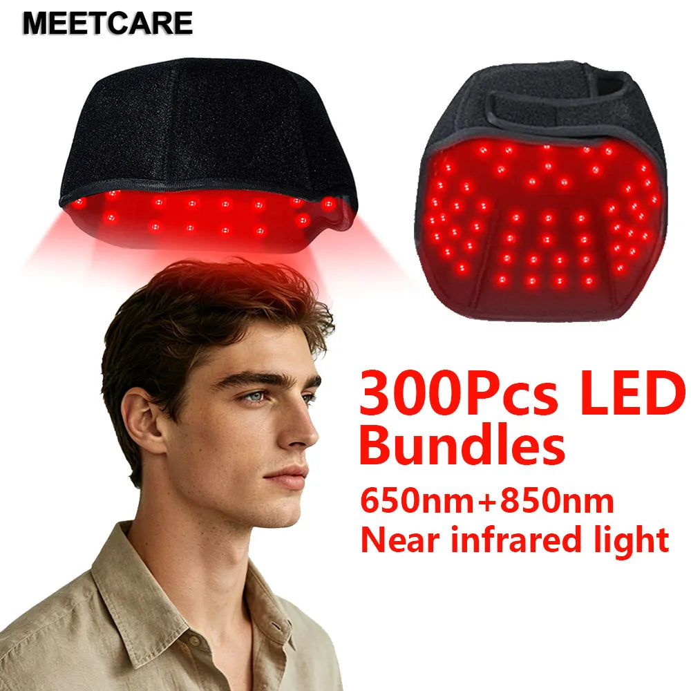 300Pcs Beams hair growth cap 650nm 850nm Red light Near Infrared Therapy Hat Anti Hair Loss Relax scalp Massager Rechargeable