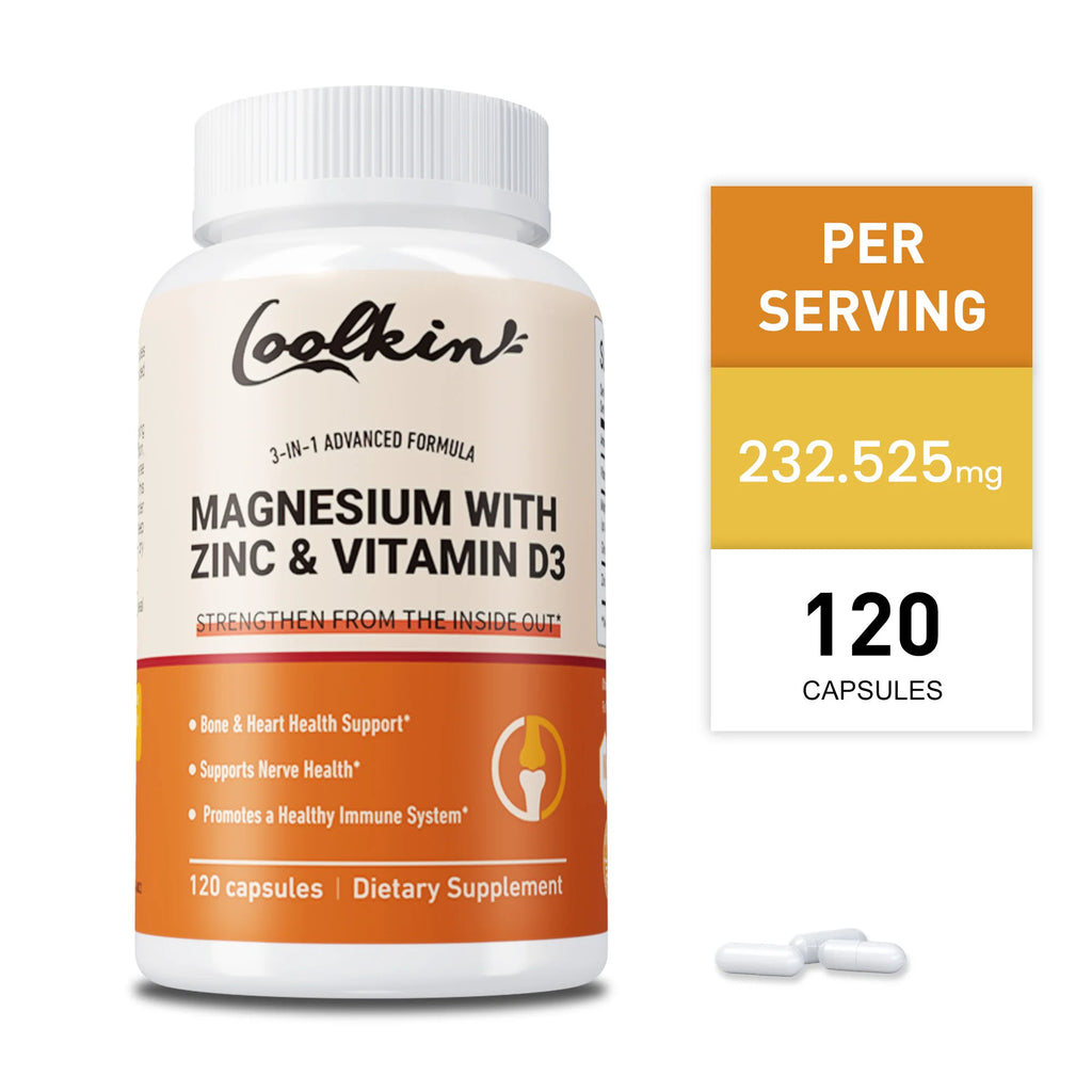 Magnesium with Zinc & Vitamin D3 - Aids Sleep, Bone, Heart & Immune Support, Improves Bone and Muscle Strength - 120 Capsules
