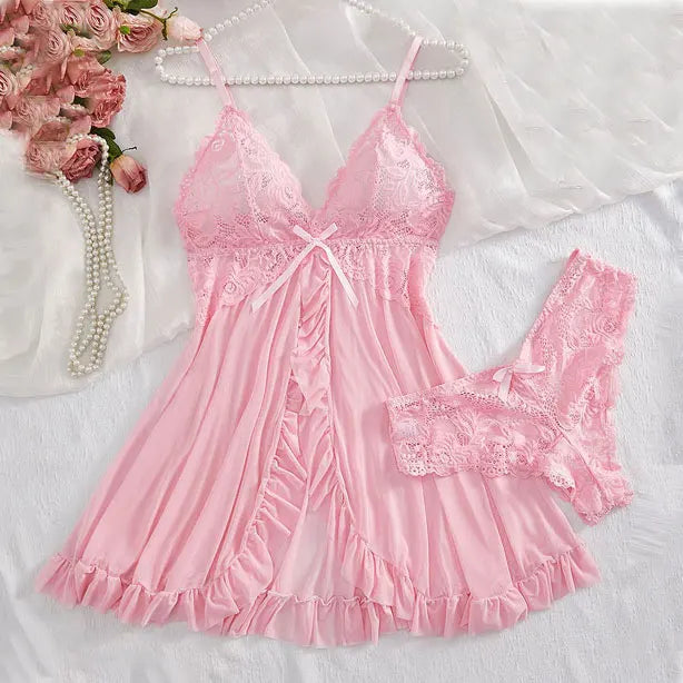 Women’s Summer Lace Nightdress – Sheer V-Neck Slip Sleepwear