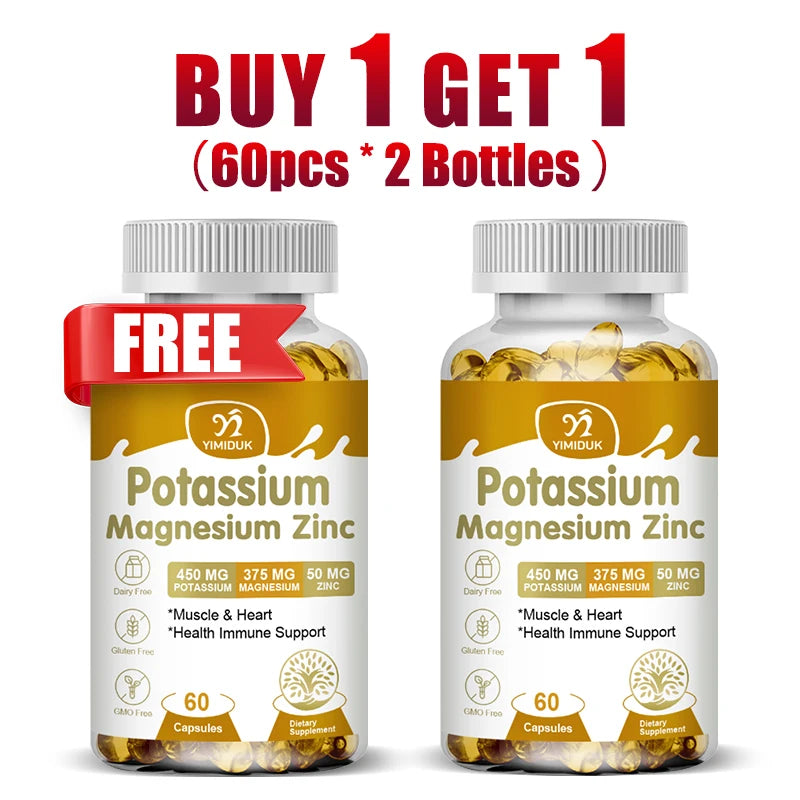 Buy 2 Get 2 Free! Potassium Magnesium Zinc Complex Capsules, Support Potassium Heart Health, Sleep Aid, Immune Booster, Non-Gmo
