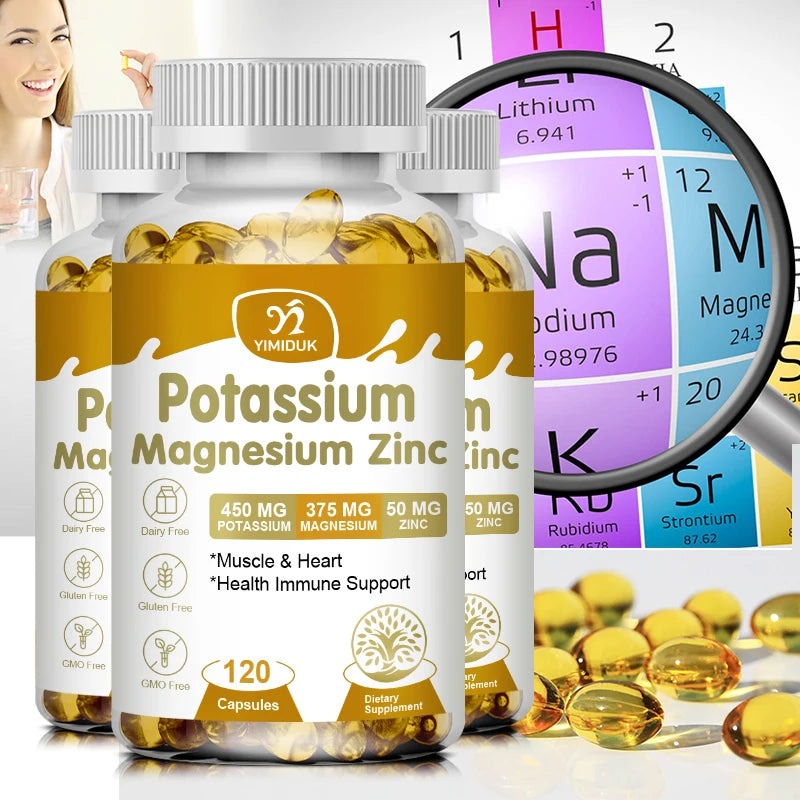 Buy 2 Get 2 Free! Potassium Magnesium Zinc Complex Capsules, Support Potassium Heart Health, Sleep Aid, Immune Booster, Non-Gmo