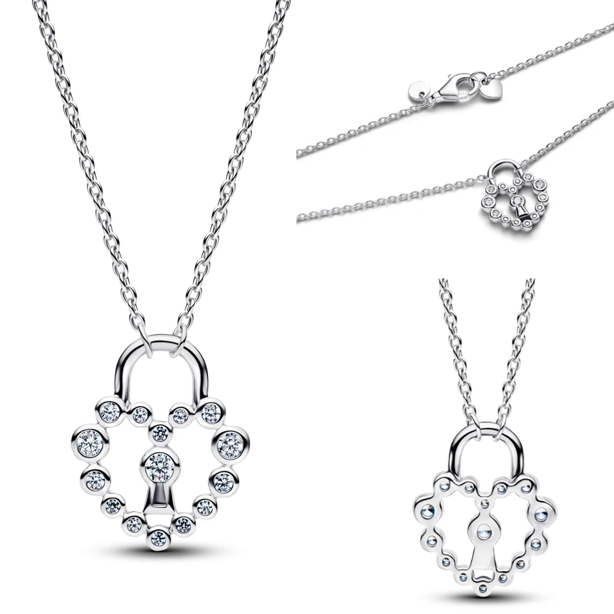 925 Silver Heart Key Pendant Necklace & Floral Gem Ring Set Elegant Couple Jewelry Gift