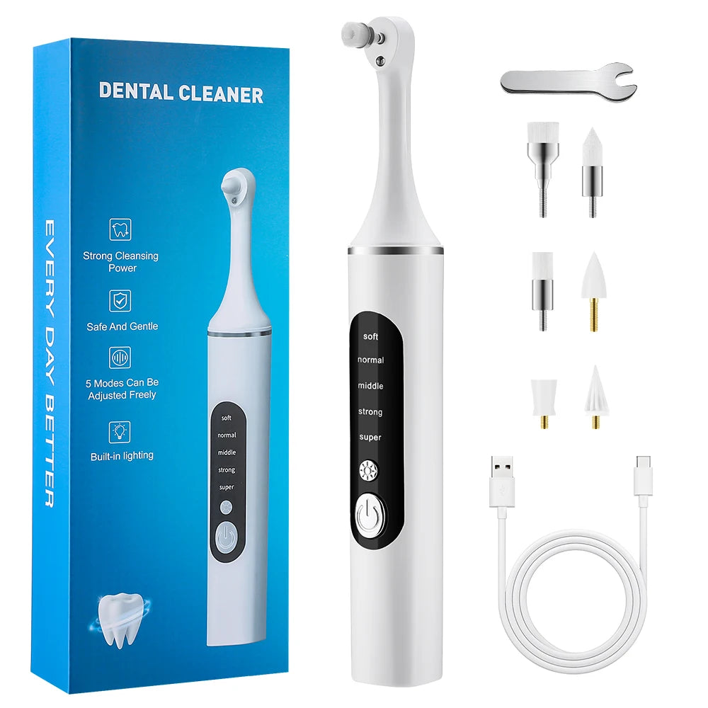 1200RPM Electric Tooth Polisher Teeth Whitening Cleaner 5 Modes with 5 or 6 Brush Heads LED Light Plaque Dental Tartar Remover