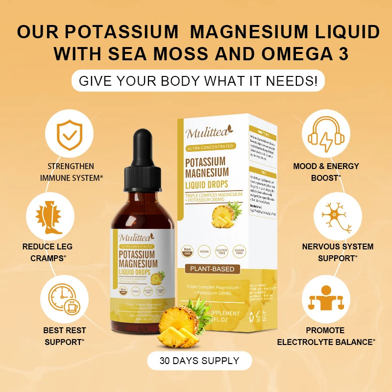 Mulittea Potassium Magnesium Drops With Vitamin D3 And Zinc For Leg Cramps Energy And Metabolism Muscle Bone Support