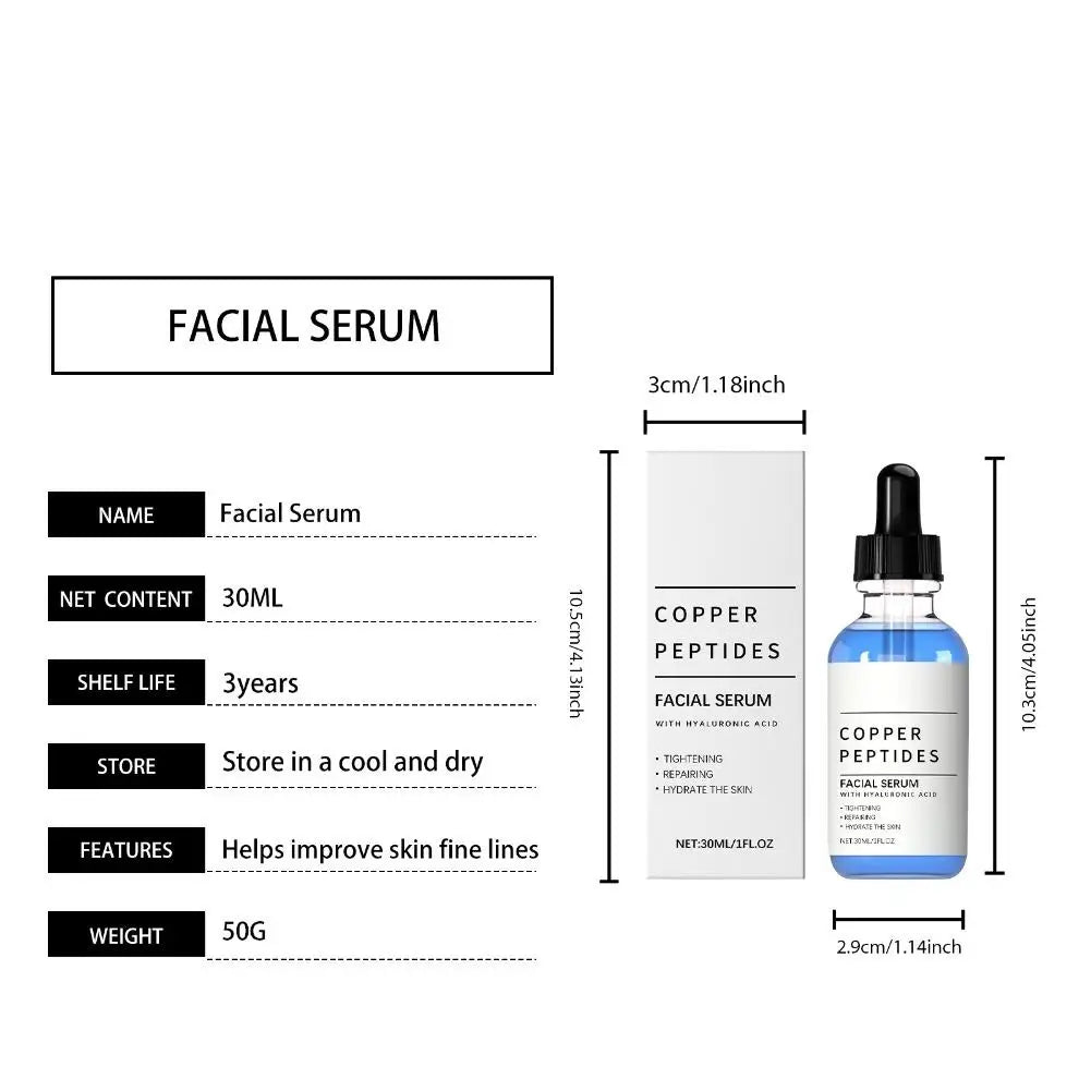 30ml Hyaluronic Acid Gentle Care Facial Serum Tightening Repairing Hydrating Skin Whitening Copper Peptides Moisturizing Essence