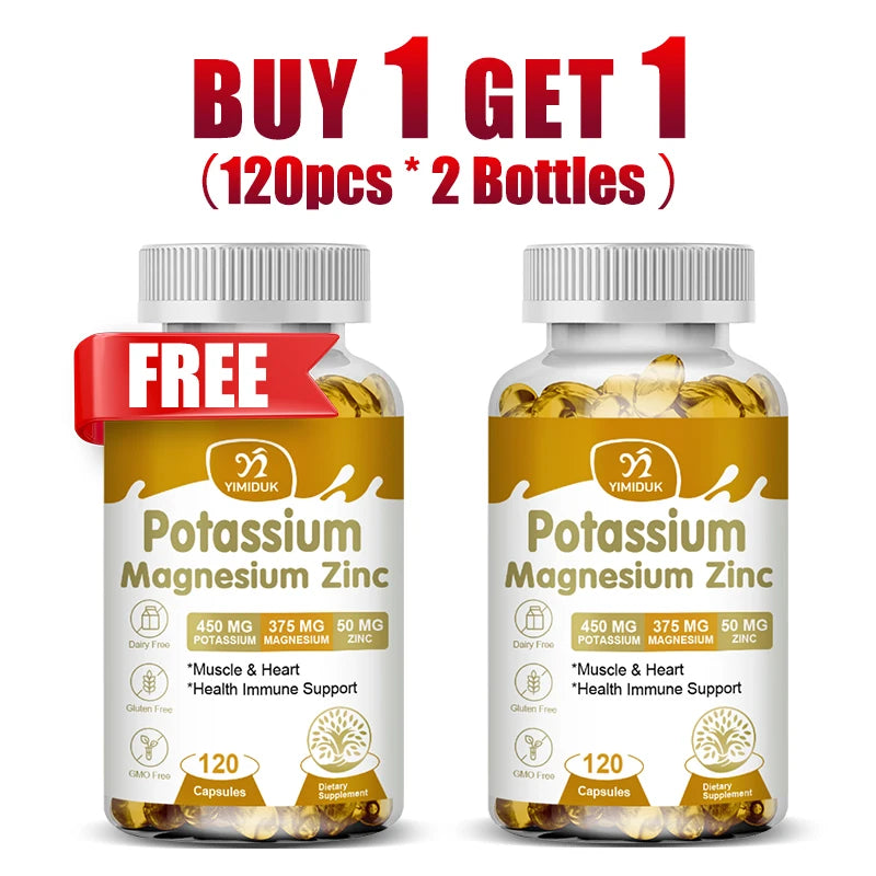 Buy 2 Get 2 Free! Potassium Magnesium Zinc Complex Capsules, Support Potassium Heart Health, Sleep Aid, Immune Booster, Non-Gmo