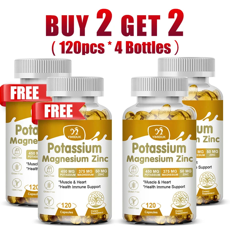 Buy 2 Get 2 Free! Potassium Magnesium Zinc Complex Capsules, Support Potassium Heart Health, Sleep Aid, Immune Booster, Non-Gmo