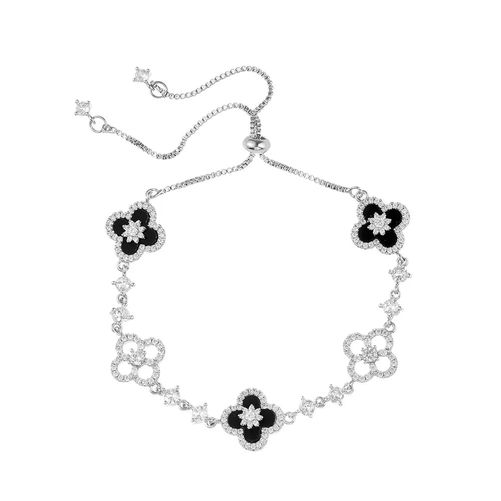 Cherry Blossom Pink Clover Bracelet Elegant Lucky Four-Leaf Flower Jewelry for Women