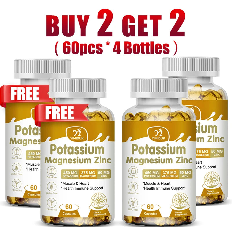 Buy 2 Get 2 Free! Potassium Magnesium Zinc Complex Capsules, Support Potassium Heart Health, Sleep Aid, Immune Booster, Non-Gmo