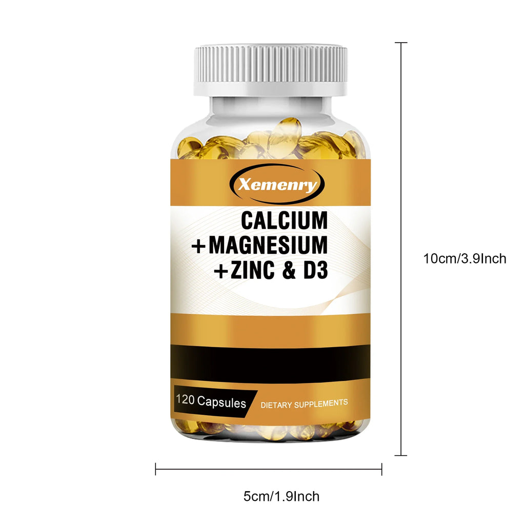 Calcium + Magnesium + Zinc & Vitamin D3 - SupportsMuscle, Bone, Nerve Health and Promotes Calcium Absorption - 120 Capsules
