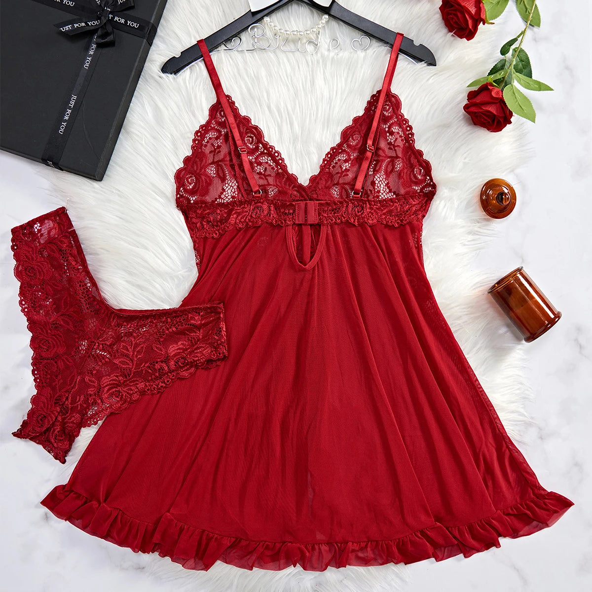 Women’s Summer Lace Nightdress – Sheer V-Neck Slip Sleepwear