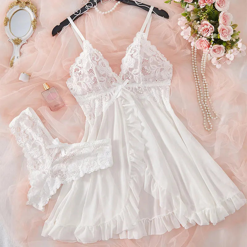 Women’s Summer Lace Nightdress – Sheer V-Neck Slip Sleepwear