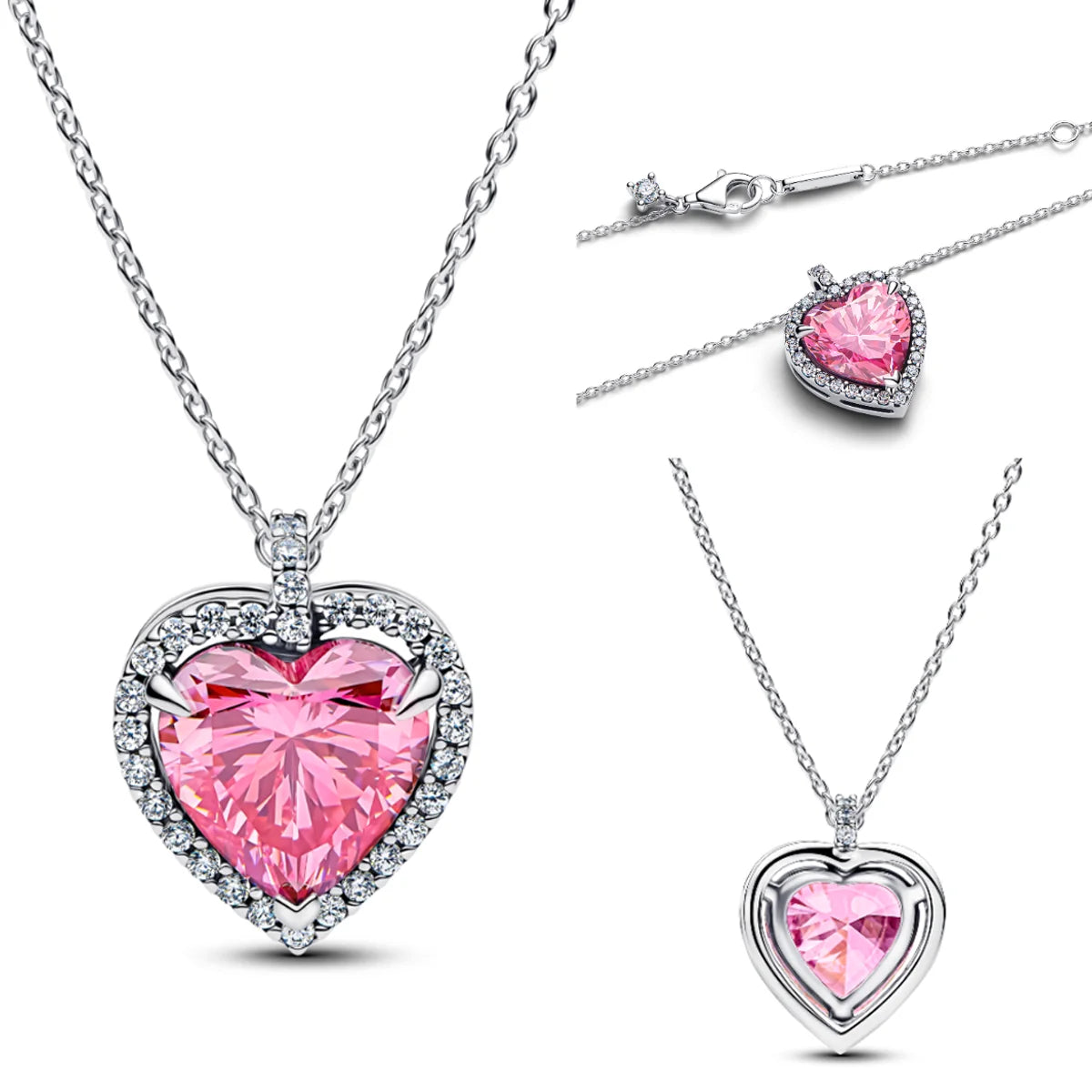 925 Silver Heart Key Pendant Necklace & Floral Gem Ring Set Elegant Couple Jewelry Gift