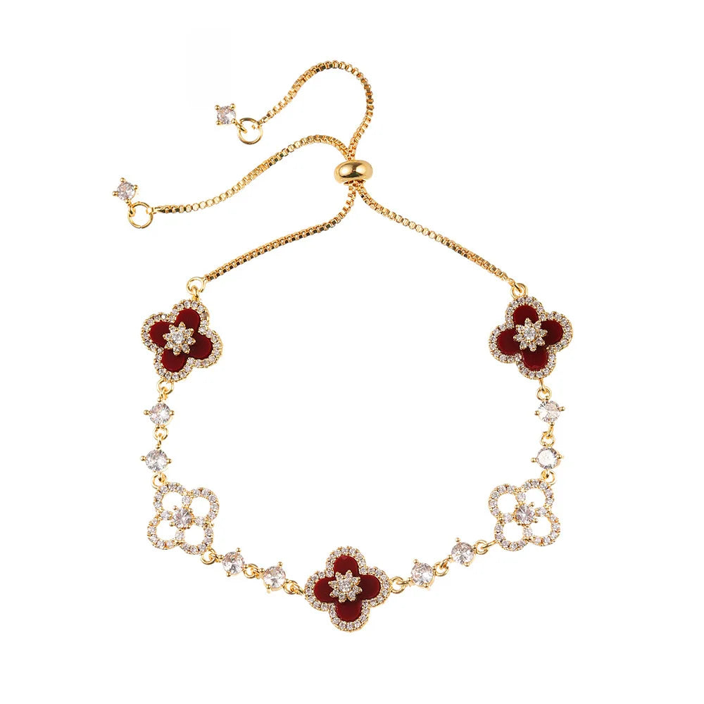 Cherry Blossom Pink Clover Bracelet Elegant Lucky Four-Leaf Flower Jewelry for Women