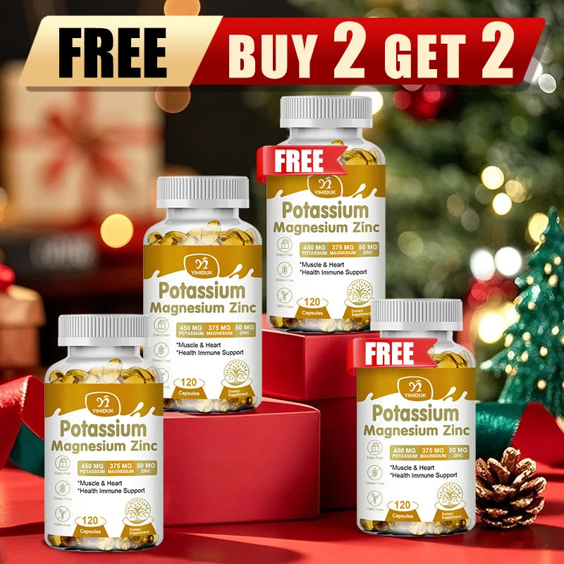 Buy 2 Get 2 Free! Potassium Magnesium Zinc Complex Capsules, Support Potassium Heart Health, Sleep Aid, Immune Booster, Non-Gmo