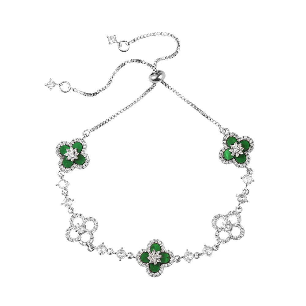 Cherry Blossom Pink Clover Bracelet Elegant Lucky Four-Leaf Flower Jewelry for Women
