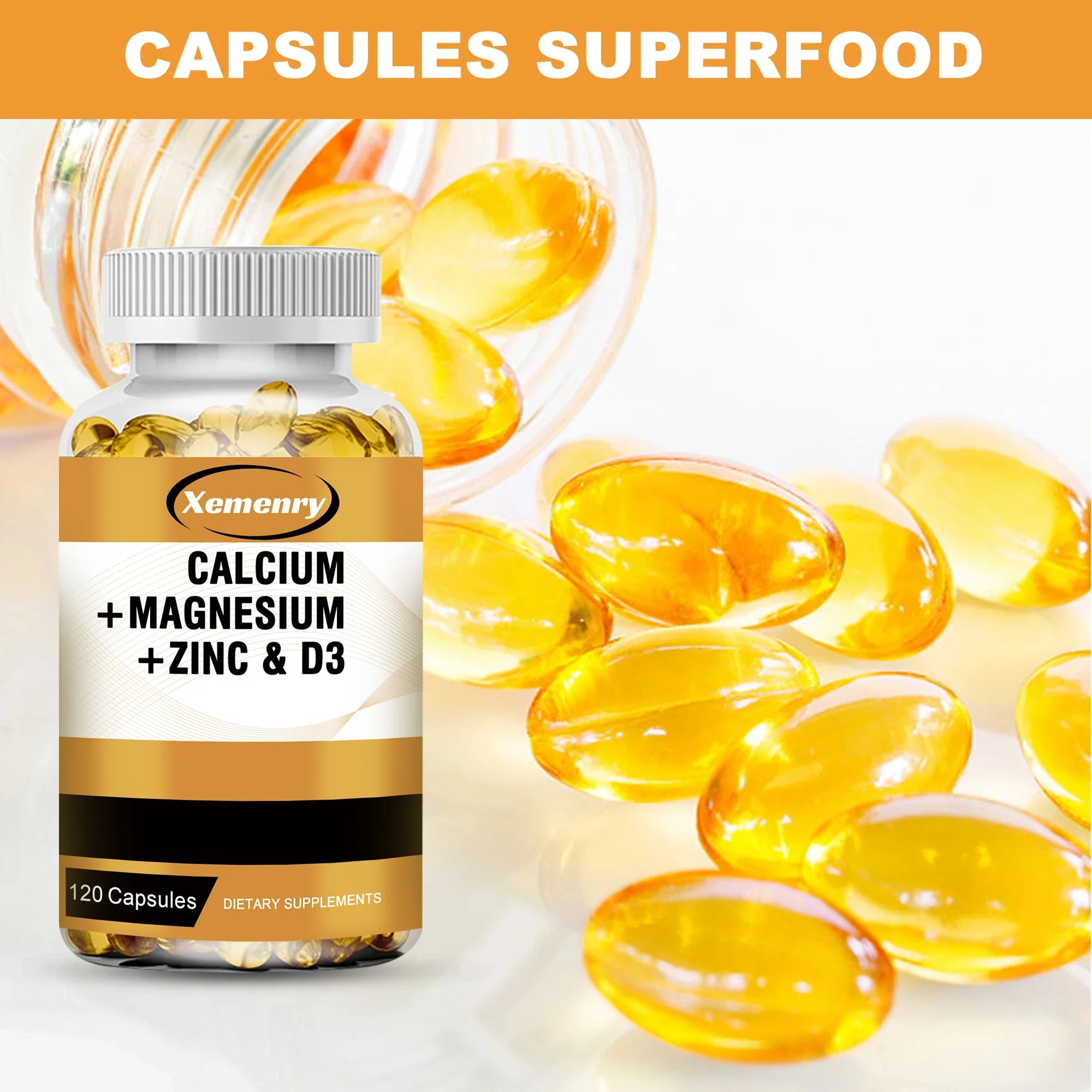 Calcium + Magnesium + Zinc & Vitamin D3 - SupportsMuscle, Bone, Nerve Health and Promotes Calcium Absorption - 120 Capsules
