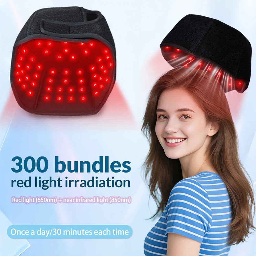 300Pcs Beams hair growth cap 650nm 850nm Red light Near Infrared Therapy Hat Anti Hair Loss Relax scalp Massager Rechargeable
