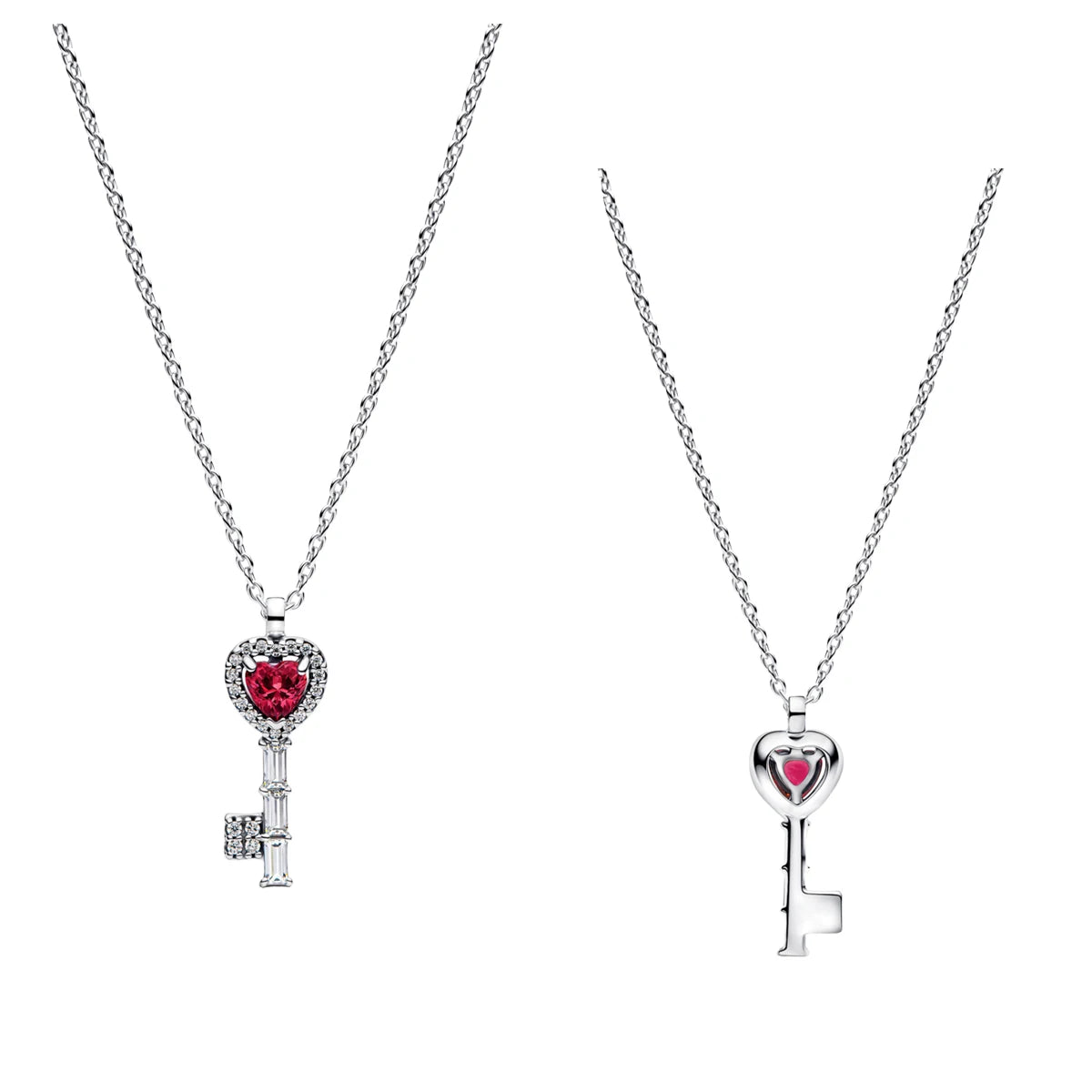 925 Silver Heart Key Pendant Necklace & Floral Gem Ring Set Elegant Couple Jewelry Gift